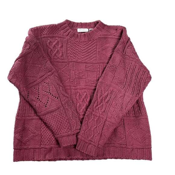 Compagnie Internationale Express Sweaters - Vintage 90s Express Ramie Patchwork Cable Knit‎ Sweater L Grandpa Academia